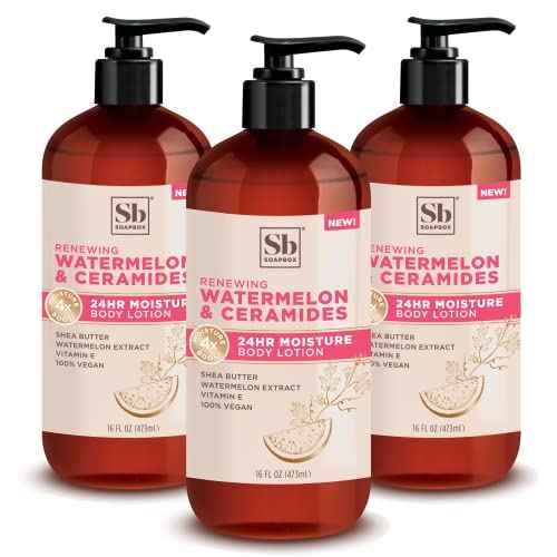 Soapbox Body Lotion, Watermelon & Ceramides Body Lotion for Dry Skin, Plump and Hydrate with Ceramides, Moisturizer for Women, Men, Vegan & Cruelty Free Skin Care, 3 Pack, 16 oz each