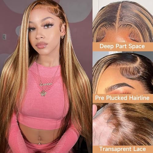 26inch Ombre Lace Front Wig Human Hair Highlight 13x6 Straight Lace Front Wigs 180% Density 4/27 Colored Honey Blonde Lace Frontal Wigs