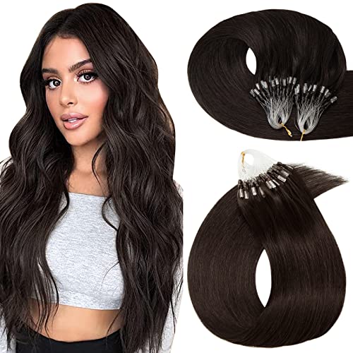 Hairro Microlinks Hair Extensions Human Hair Micro Loop Hairpieces Easy Pre Bonded Cold Fusion Keratin Stick Micro Bead Hair Extension For Women 24 inch 50g 100 Strands #1B Natural Black