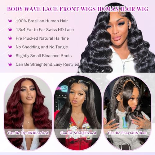 30 Inch Body Wave Lace Front Wigs Human Hair 180% Density Frontal Wigs Human Hair Wigs for Black Women 13x4 HD Lace Front Wigs Human Hair Pre Plucked with Baby