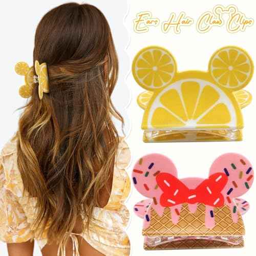 2Pcs Mouse Ears Hair Claw Clips for Women Girls, Cute Cartoon Mouse Ears Barrettes Hair Accessories for Thin Hair, Small Medium Party Fun Gifts for Theme Park Trip Essentials