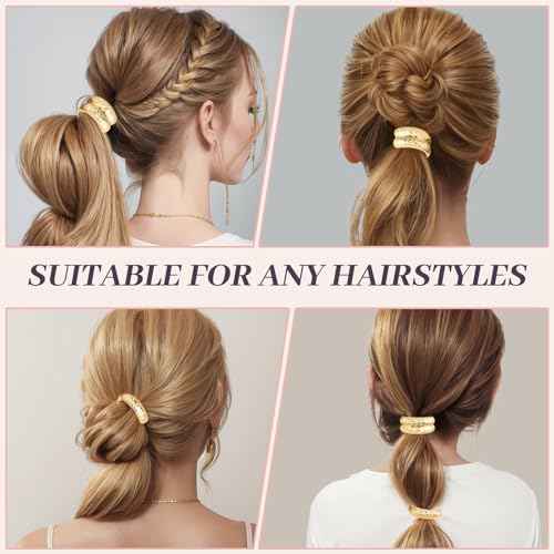 2PCS Metal Hair Tie For Women,Gold Cuffs,Metal Geometric Gold Hair Ties, Hair Accessories Stretchy and Non-Damage Ponytail Holders,Ponytail Cuff Hair Bands For Hair Styling(SET7)