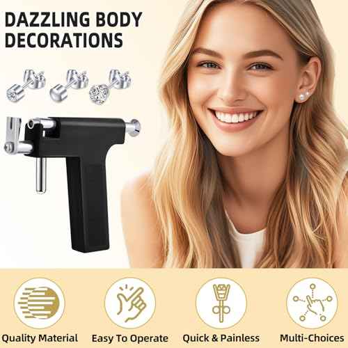 Self Ear Piercing Gun Kit with 12 Pairs of CZ Ear Stud Piercing Tools with Multi-Purpose Ear Gun for Salon and Home Use