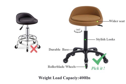 Rolling Salon Stool Chair with Back Support Hydaulic Height Adjustable on Swivel Wheels Heavy Duty for Hair Cutting Esthetician Tatto Beauty Spa Bar Lab Clinic Kitchen Office Home (Camel)