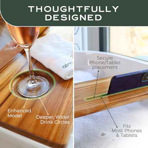 Superior Bathtub Table Tray for Small Tubs - Adjustable Bath Tub Tray Wood - Sustainable Minimalist Teak Bathtub Shelf Across Tub - Anti-Slip Bathroom Accessories Holders for Tub 29" in.