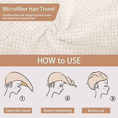 3 PCS Microfiber Hair Towel - Wraps for Wet Hair, Anti Frizz Turbans, for Curly Hair (Beige, Khaki, Grey)