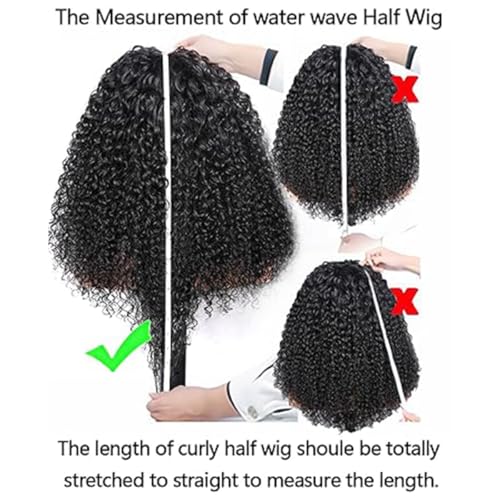 Half Wig Human Hair Water Wave Half Wig 3 in 1 Glueless Wigs 200 Density Wear and Go Wigs Seamless Flip Over with Drawstring Beginner Friendly Curly Wig Headband Wig for Women 20 Inch