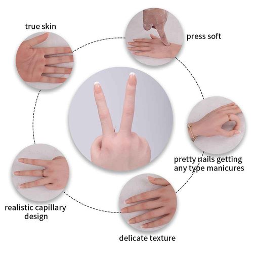 BodhiTCM Realistic Life Size Silicone Female Hand Mannequin for Jewelry Display Nail Art Practice Photography Flexible Fingers Durable Lifelike Fake Hand Model (Pair Hand Without Skeleton, Brown)
