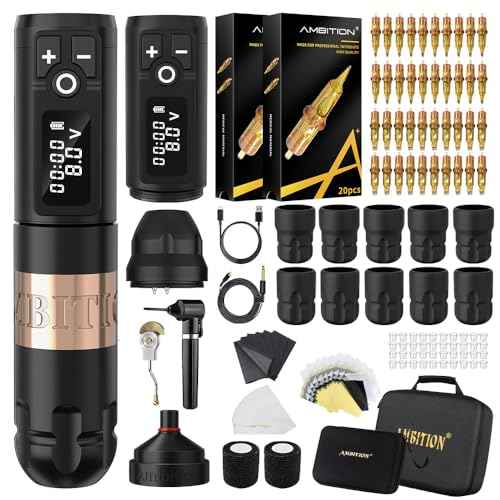 Ambition Soldier Tattoo Kit -Wireless Tattoo Machine Kit Complete with Extra 2400mAh Power 40pcs Cartridge Needles Bandage Gloves Ink Mixer Ink Cup Disposable Handle for Professional Tattoo Artists