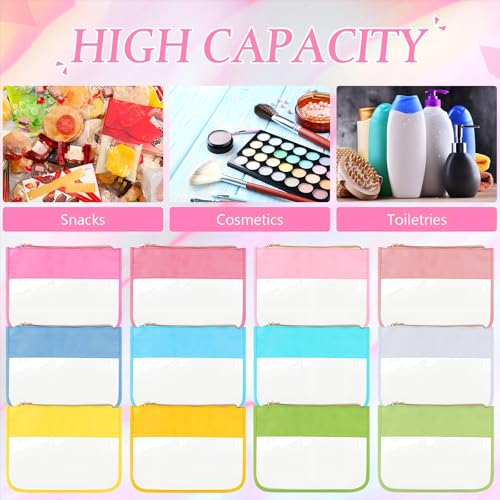 12 Pieces Clear Zipper Pouch for Travel Nylon Makeup Bag Waterproof Snack Stuff Pouches Cute Purse Cosmetic Bags for Women Girls Gifts