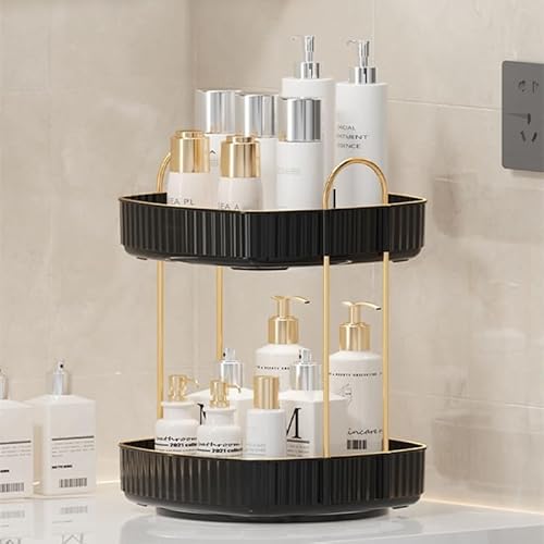 360¡Æ Rotating Makeup Organizer, Spinning Bathroom Organizer Countertop, Large Capacity Cosmetics Skincare Organizer for Bathroom Vanity Dresser Table (Black, 2 Tiers)