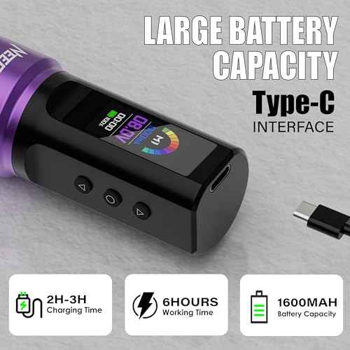 Neebol Wireless Tattoo Gun kit, Cordless Rotary Tattoo Pen with Mode Memory, 6h Battery Life, Tattoo Supplies Equipment, Complete Tattoo Machine Kit Gift for Beginners and Professionals