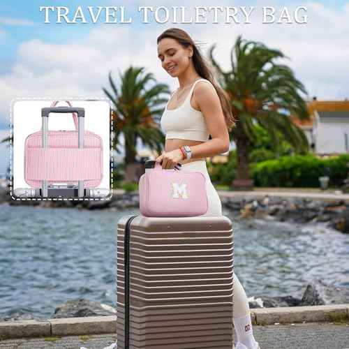 YOOLIFE Personalized Birthday Gifts for Women Teen Girls - Hanging Toiletry Bag Makeup Bag for Women Girls, Initial Toiletry Bag Makeup Bag, Letter A, Pink