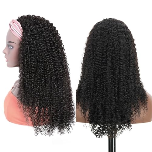 XSY Headband Wig Human Hair for Black Women Kinky Curly Headband Wig Glueless Brazilian Hair None Lace Front Wigs 150% Density Half Wigs Natural Colour 150% Density (22inch)