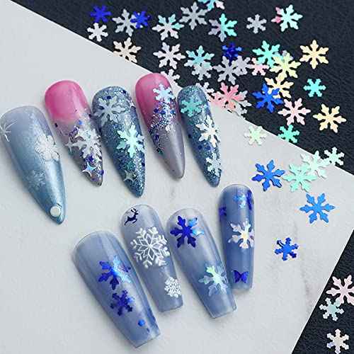 12 Grids Snowflake Nail Art Glitters 3D Snowflakes Nail Glitter Flakes Confetti Design Snowflakes Nails Stickers Decals Winter Christmas Glitter Sequins Nails Art Supplies for Women Grils Decor Xmas