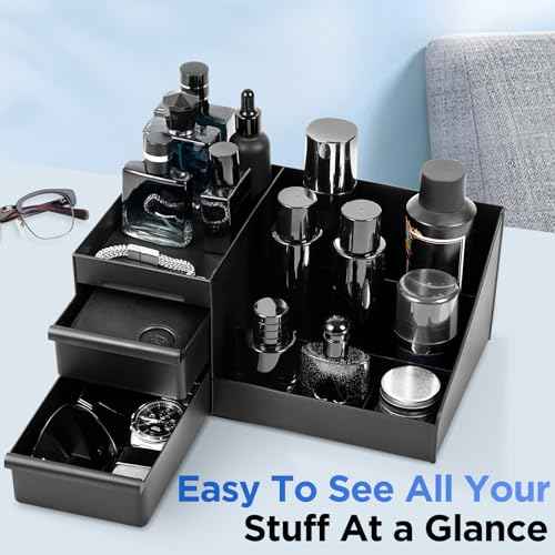 EXIN DECHEN Countertop Cologne Stand Shelves, Organizador de Perfumes, Estante para Perfumes, Dresser Organizer, Bedroom Essentials, Gifts for Men, Black