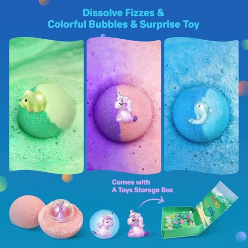 Bath Bombs for Kids with Toys Inside - 24 Pack Kids Bath Bombs with Glow in The Dark Surprise Toys Inside, Natural Organic Bubble Bath Fizzy, Christmas Gifts for Kid Girls Boys, Stocking Stuffers