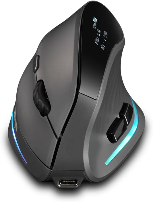 zelotes Bluetooth Wireless Mouse with Display,4000DPI,2-in-1(BT 5.0/3.0+2.4Ghz),Rechargeable,3 Device Connection,6 Buttons Vertical Ergonomic Mouse,Portable Mouse for PC,Laptop,Tablets