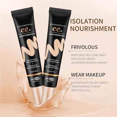 CC Cream Tinted Moisturizer With SPF 50, Color Correcting Foundation, Full Coverage, Blemish Cover, Hydrating & Long-Lasting Matte Finish (Natural)