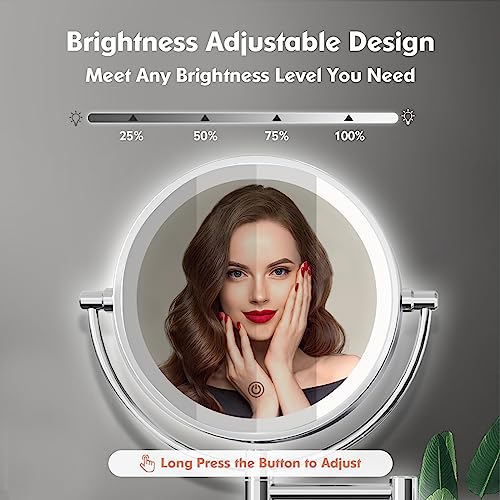 FASCINATE Upgraded Wall Mounted Makeup Mirror with Lights, Super Large Double Sided 1X/10X Magnifying Mirror for Bathroom, 360¡Æ Swivel Extendable Plug Touch Sensor Vanity Mirror