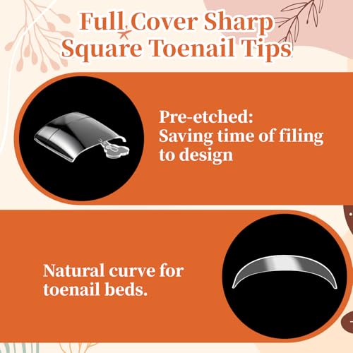 240 Pcs Square Toe Nail Press Ons French Style Toe Tip Clear False Fake Toenail Matte Full Cover Pre-shape Extension Tips Squoval Fake Toes Nails for Faster Toes Nail Extension Kit Home DIY Art Salon