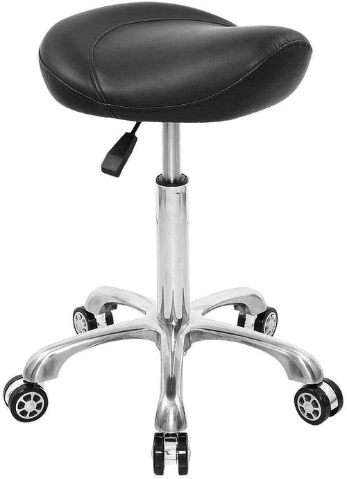 EASY LIFE Saddle Stool Rolling Chair Hydraulic Adjustable with Wheels for Office Home Salon Spa Studio (Black)