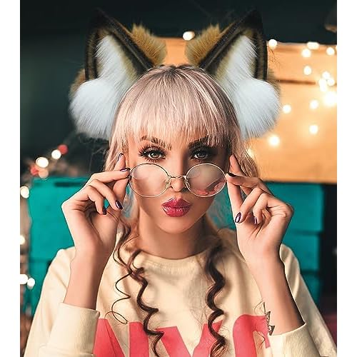 Fox Cat Ear Headband Wolf Ears Headwear Halloween Cosplay Hairbnad Handmade Animal Head Accessories for Women Men