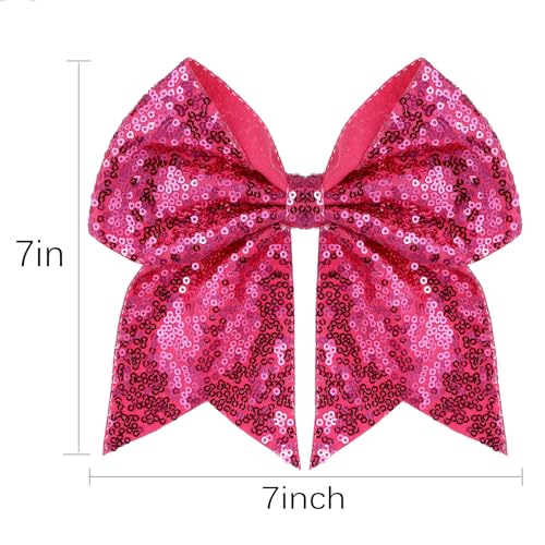 Large Big 7 Inch Glitter Bow Clip Sequin Bling Party Hair Accessories for Women Teens Girls Kids 2 Pcs (HotPink, LightPurple)