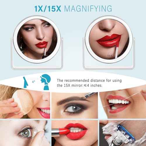 15X Magnifying Makeup Mirror for Desk Double Sided 1X/15X Desk Mirror,Portable Table Small Standing Magnifying Mirror for Cosmetic, Transparent, MKT69Z