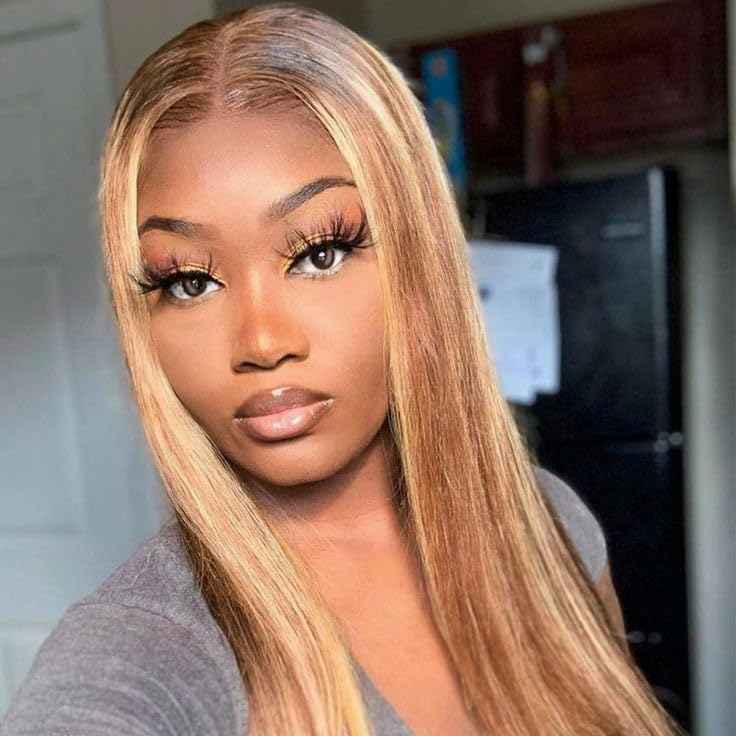 IMANI HAIR Highlight Ombre Lace Front Wig Human Hair For Black Women Honey Blonde 13x4 HD Transparent 4/27 Straight Pre Plucked with Baby (24 inch, p4/27 Highlight)