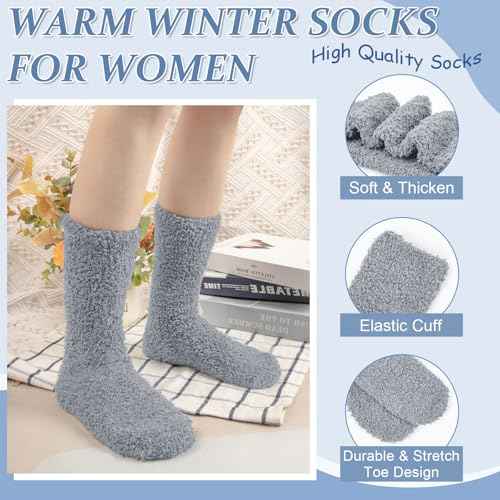 YSense 6 Pairs Women Fuzzy Fluffy Socks Cozy Slipper Socks Warm Soft Winter Plush Home Sleeping Socks Gifts