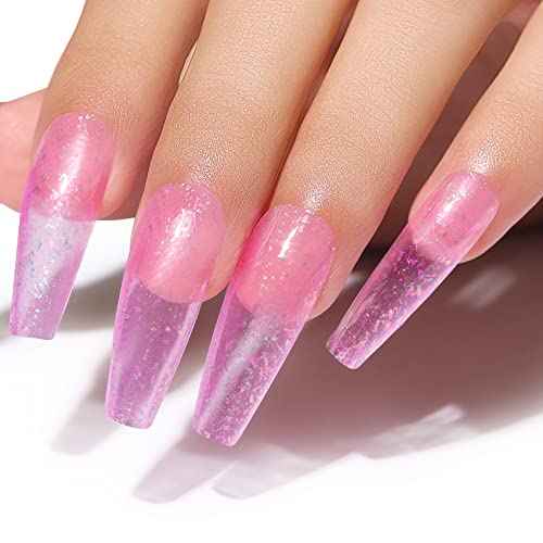 AIMEILI Gel Nail Polish Hema Free 4 Colors Pink Purple Blue Silver Glitter Gel Nail Kit Shining Nails Soak Off Summer Nail Design Nail Lamp Cured Manicure Set for Women Kit Set 32