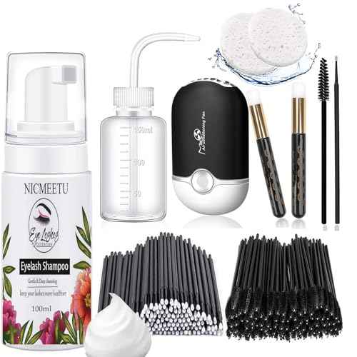 100ML Lash Shampoo for Lash Extensions.Gentle Eyelash Cleanser 1 Pcs USB Lash Fan 50 Pcs Eyelash Brushes 100 Pcs Micro Brush 2 Pcs Lash Shampoo Brush 2 Pcs compressed Sponge and Rinse Bottle