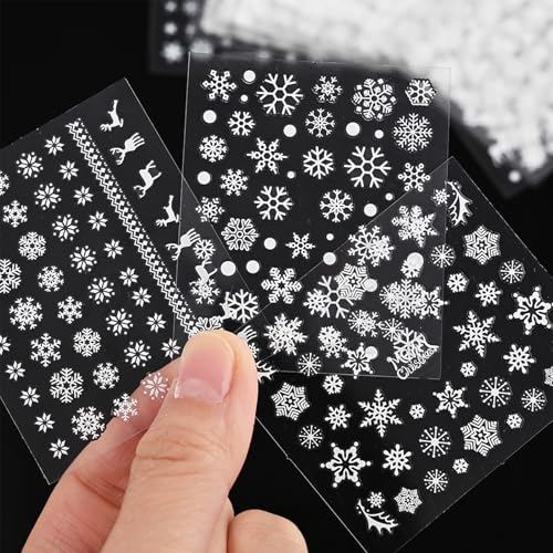30 Sheets Winter/Christmas Nail Stickers, White Snowman Santa Elk Designs - DIY Nail Art Decals