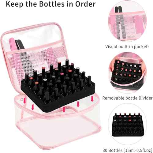 Beloving Clear Nail Polish Organizer Holds 30 Bottles PVC Nail Polish Case See-Through Nail Supplies with Manicure Tools Storage Sections, Portable Travel Nail Tech Carrying Bag for Storage Display