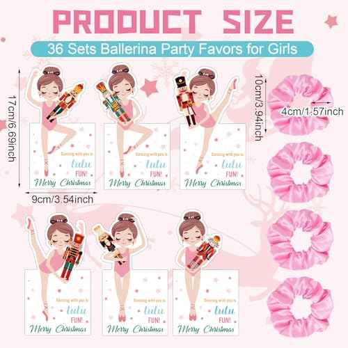 36 Sets Nutcracker Ballet Scrunchie with Ballet Themed Thank You Cards Dance Recital Gifts for Christmas Stuffers Ballerina Birthday Party Decorations Supplies