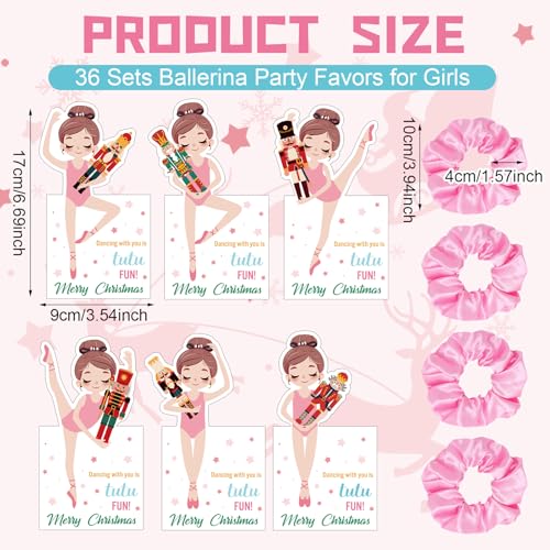 36 Sets Nutcracker Ballet Scrunchie with Ballet Themed Thank You Cards Dance Recital Gifts for Christmas Stuffers Ballerina Birthday Party Decorations Supplies