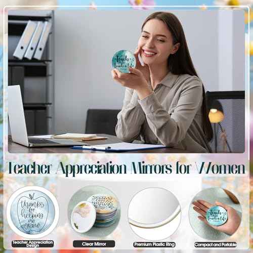 36 Pcs Teacher Appreciation Mirrors Gifts Mini Compact Mirror Bulk Christmas Party Favor Inspirational Thank You Pocket Portable Small Mirror Christmas Operation for Teacher Women