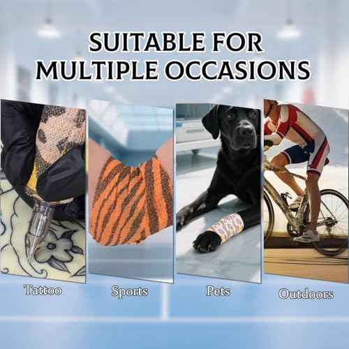 JimKing Tattoo Grip Cover, Self-Adhesiive Tape, Elastic Bandage Wrap Roll, 4pcs,Tiger&Leopard Pattern