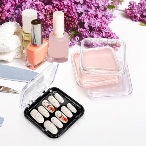 Jucoan 32 Pack Press on Nails Boxes, 2.75 x 2.75 Inch Press on Nail Display Case, Acrylic Fake Nails Storage Package Containers with 120 Adhesive Nail Tapes for Press on Nail Business Nail Art Salon