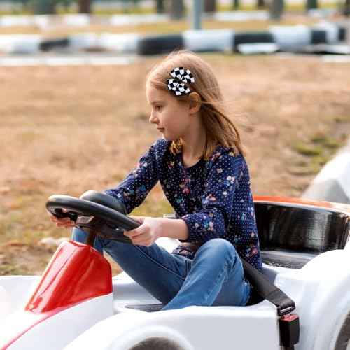 2pcs Racing Checkered Flag Bow Clips, Hair Bow Clip Black and White Racing Fan Pigtail Hair Clips Hair Accessories Racing Checkered Styling for Kids Women Girls Thick Thin Hair