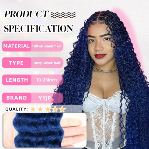 16 Inch Deep Wave Human Braiding Hair for Boho Braids ? 120g 3 Bundles/Pack Blue 100% Unprocessed 12A Brazilian Virgin Human Hair Bulk, No Weft, Wet & Wavy Curly Extensions