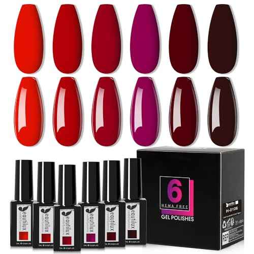 beautilux Hema-Free Red Gel Nail Polish, 6 Color Bright Dark Burgundy Red Gel Polish High Gloss Soak Off UV Nail Art Gel Manicure Salon at Home for Women