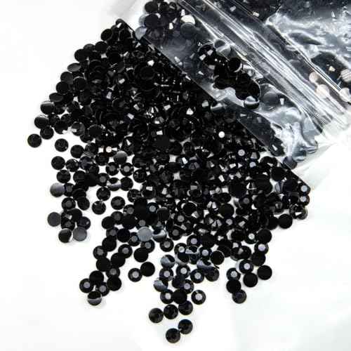 5300PCS 3mm Solid Black Resin Rhinestones for Crafting SS10 Pure Black Flat Back Jelly Resin Stones Bulk Non-Hotfix Diamonds Gems for Nails Face Eyes Makeup Tumblers Bottles DIY Crafts Decor