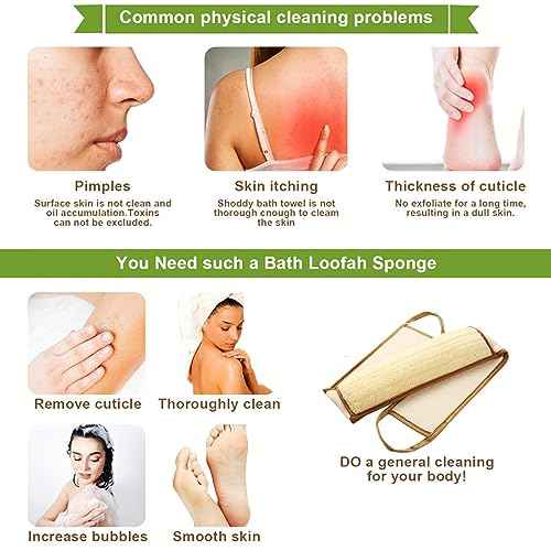 Exfoliating Natural Loofah Sponge Back Scrubber for Shower, Exfoliating Sponge for Shower, Bath Shower Scrubber for Men and Women, Luffa Scrubber to Clean Your Back Deeply Relax Your Body (1 Pack)