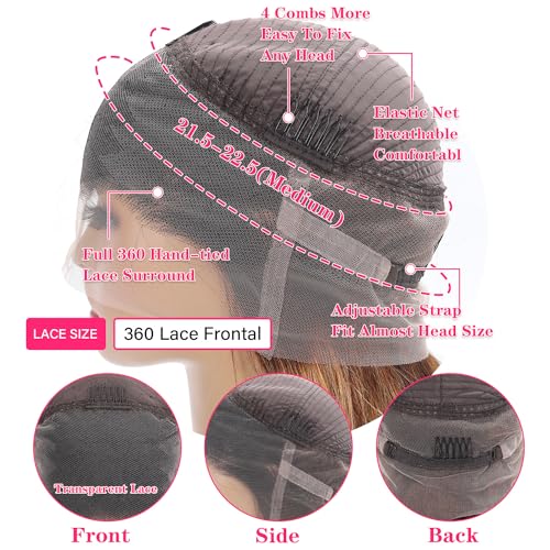 Aaliweya Highlight Ombre Body Wave 360 Lace Front Wig Human Hair for Women 180% Density Glueless Wig Pre Plucked Natural Hairline HD Transparent Full Lace Frontal Wigs Human Hair 18Inch