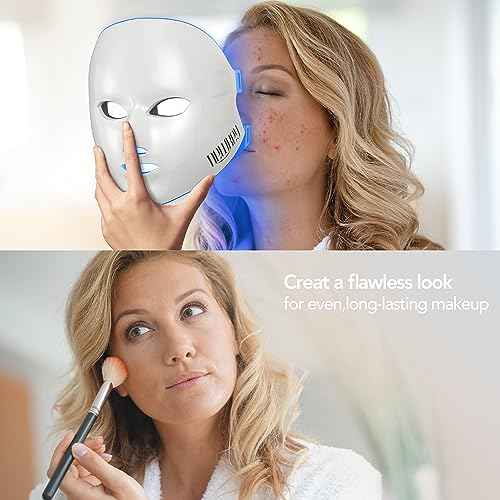 NEWKEY Blue light Therapy Mask for Face Acne, 7 Colors LED Acne Scar Spots Light Therapy Treatment with Silicone Eye Protector for Acne Prone Sensitive Skin and Blemishes Prevention,Plug-in