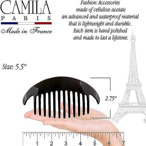 Camila Paris CP2872/2 French Hair Side Combs, Black Interlocking Combs French Twist Hair Combs, Strong Hold Hair Clips for Women Bun Chignon Up-Do, Styling Girls Hair Accessories, Made in France