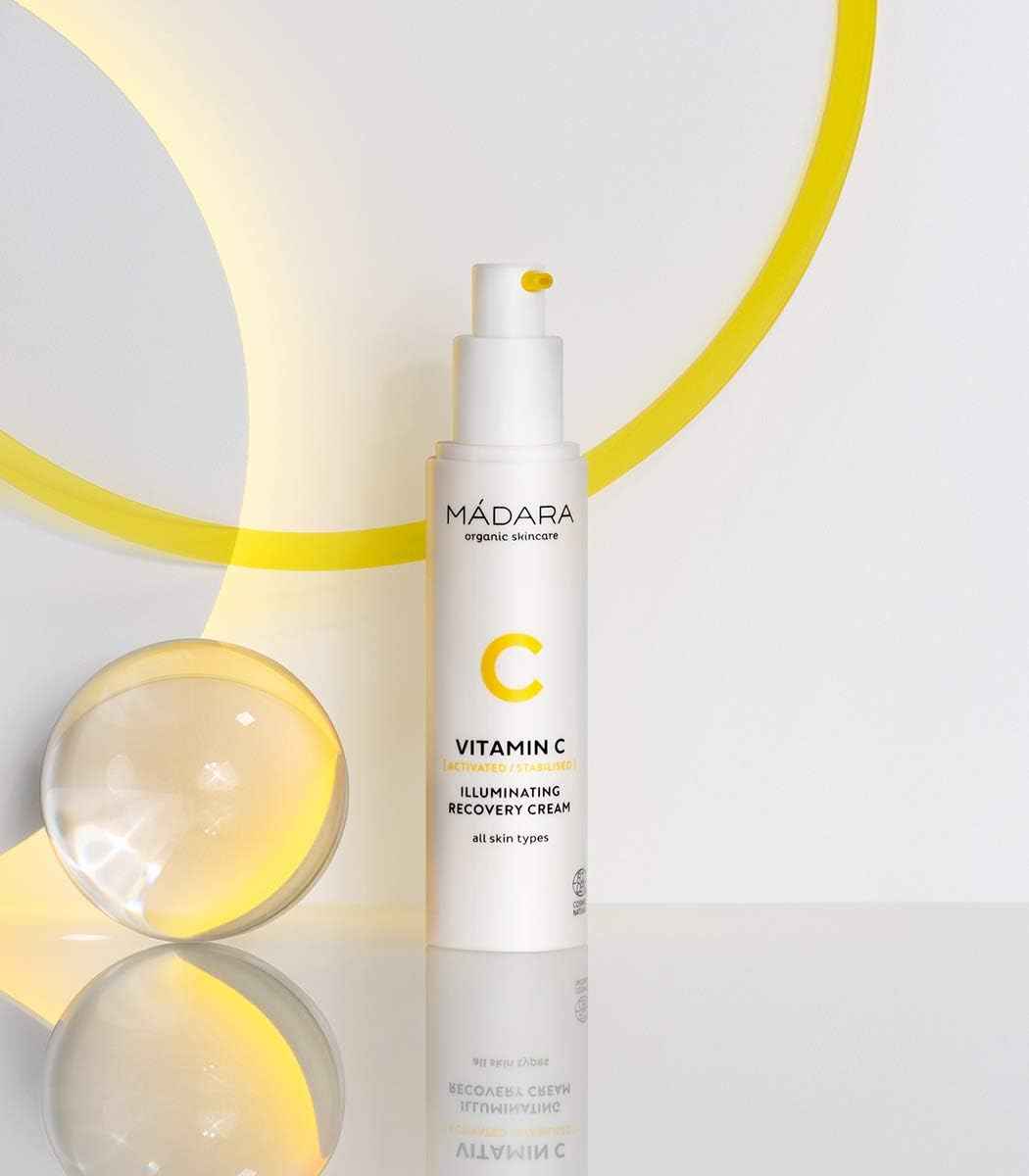 MÁDARA Organic Skincare | Vitamin C Illuminating Recovery Cream – 50 ml, Vitamin C moisturiser with hyaluronic acid, Hydrating and brightening face cream, All skin types, Vegan, Ecocert certified