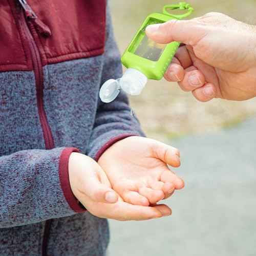 6Pcs Travel Size Empty Hand Sanitizer Holder with Silicone Keychain, 2 oz Leak Proof Refillable Plastic Bottles Portable Travel Containers with Detachable Silicone Case